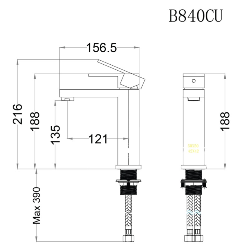 Bản vẽ kỹ thuật vòi chậu nóng lạnh Caesar B840 CU