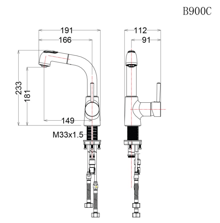 Bản vẽ kỹ thuật vòi nóng lạnh Caesar B 900CU