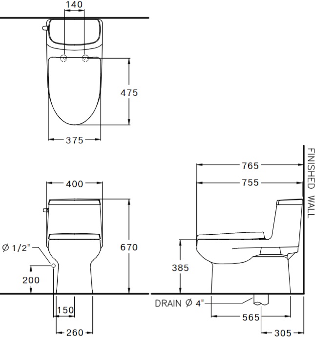 Bản vẽ bồn cầu C1142(CN1) Cotto 1 khối