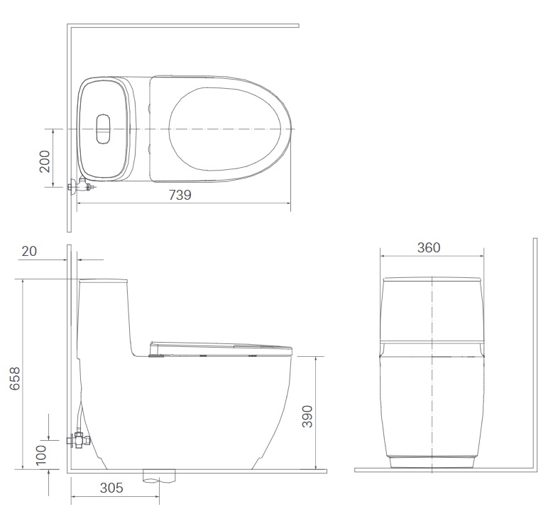 Bản vẽ bồn cầu nắp rửa cơ AC-1052/CW-S32VN INAX