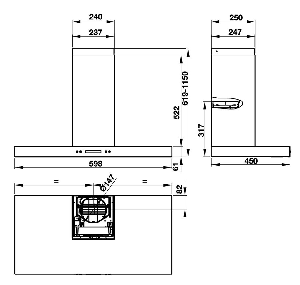 Bản vẽ máy hút mùi âm tủ Hafele HH-WI60B 539.81.173