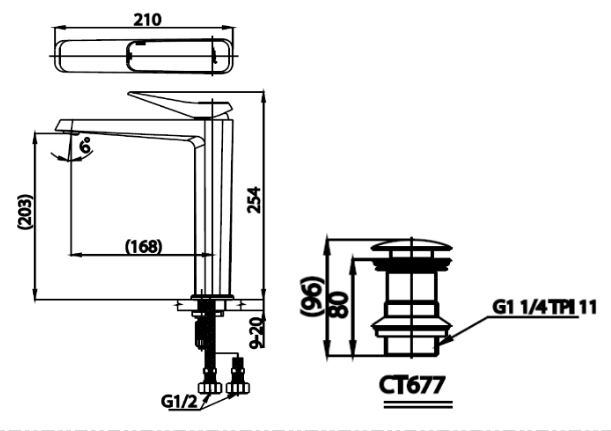 Bản vẽ kỹ thuật vòi lavabo Cotto CT2302AY