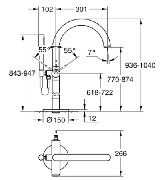 Bản vẽ vòi xả bồn tắm Grohe 32653003 đặt sàn