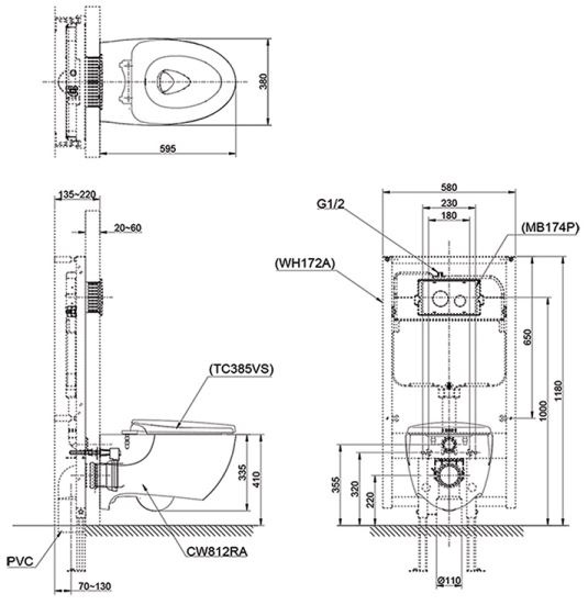 Bản vẽ kỹ thuật xí bệt TOTO CW 812 RA