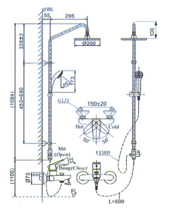 Bản vẽ vòi sen cây Inax BFV-1115S-4C