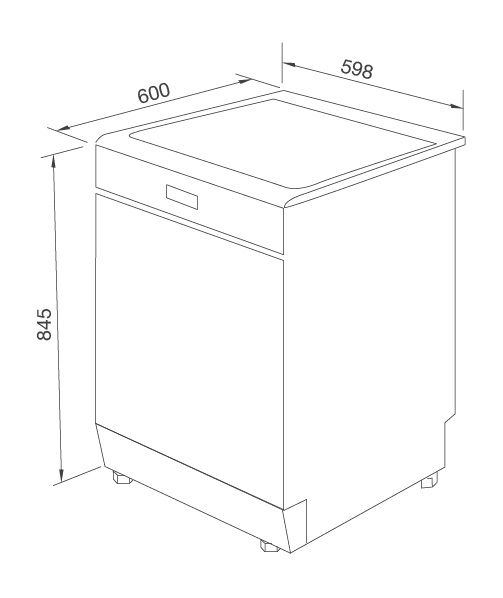 Bản vẽ kỹ thuật máy rửa chén Malloca WQP12-5201E đứng độc lập