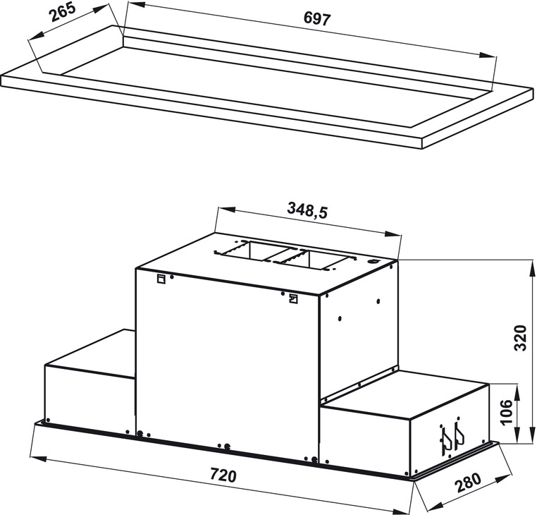 Thông số kỹ thuật máy hút mùi âm tủ HH-BI72A Hafele 533.80.027