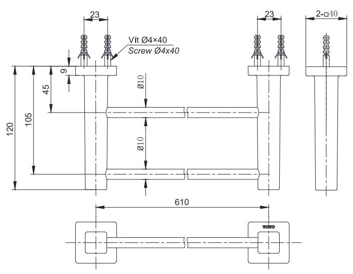 Bản vẽ thanh treo khăn YT408 W6V TOTO