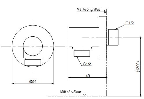 Bản vẽ kỹ thuật cút nối tường TBW02013 TOTO