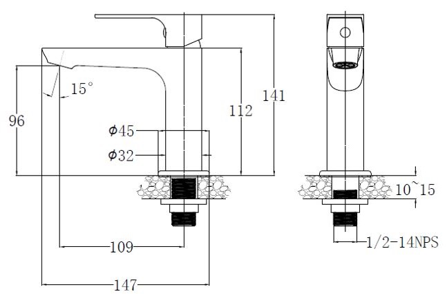 Bản vẽ vòi lavabo Caesar B060C lạnh