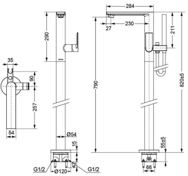 Bản vẽ vòi xả bồn tắm DM359CF TOTO
