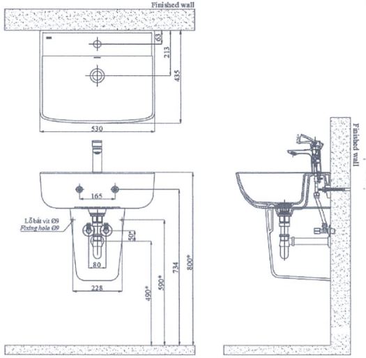 Bản vẽ bồn rửa mặt lavabo đặt bàn INAX AL312V