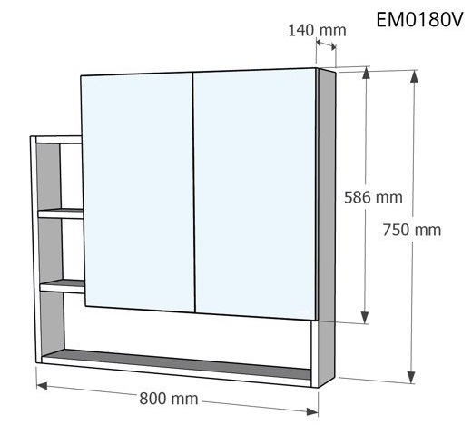 Bản vẽ kích thước tủ gương Caesar EM 0180V