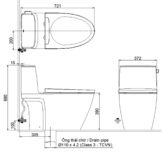 Bản vẽ bệt inax 912 nắp điện tử CW-KA22