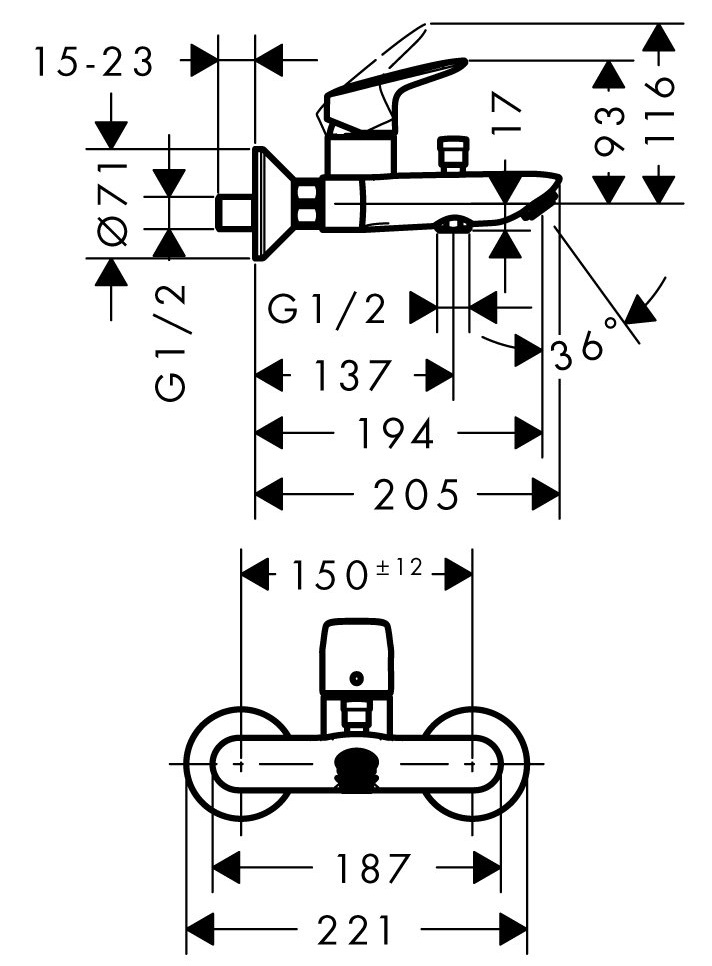 Bản vẽ củ sen nóng lạnh Hansgrohe 589.52.403 Logis