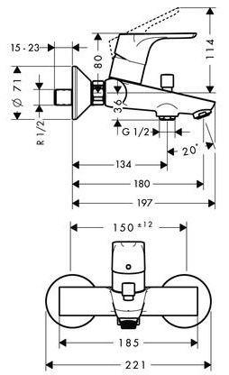 Bản vẽ củ sen nóng lạnh Hansgrohe 589.29.301 FOCUS E2