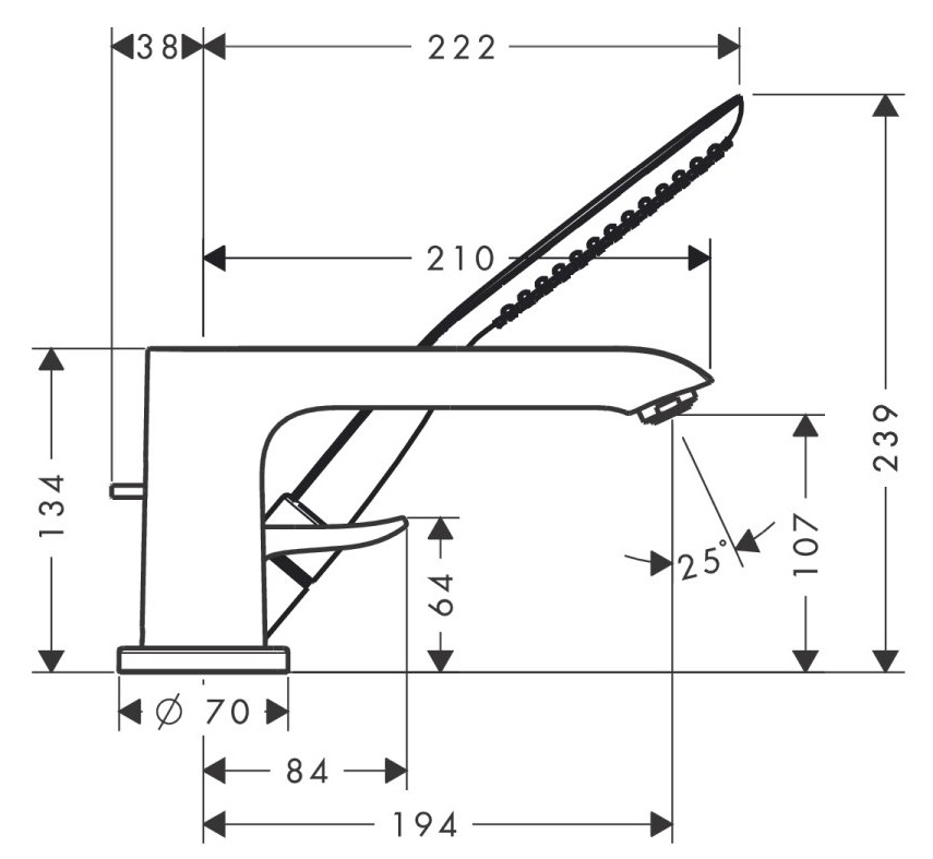 Bản vẽ vòi xả bồn tắm Metris 589.50.230 Hansgrohe
