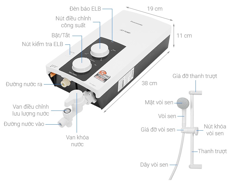 Chi tiết máy nước nóng trực tiếp DH-4RP1VW 