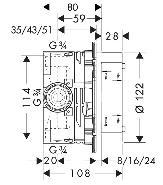 Bản vẽ phụ kiện bộ trộn Hansgrohe 2 đường nước 589.29.950