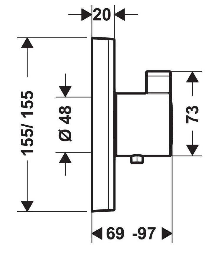 Bản vẽ bộ trộn nhiệt độ Hansgrohe 1 đường nước 589.50.365 ShowerSelect 