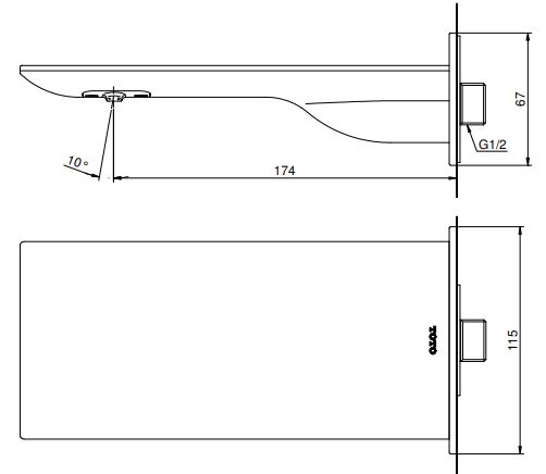 Bản vẽ vòi xả sàn TBP02001B TOTO gắn tường