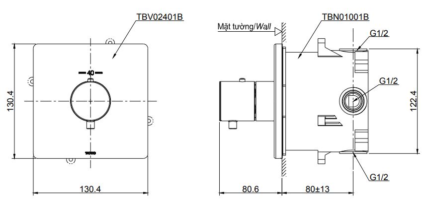 van chỉnh nhiệt độ TOTO TBV02401B TBN01001B