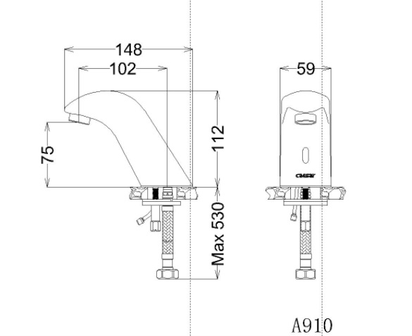 Bản vẽ kỹ thuật vòi chậu lavabo cảm ứng caesar A910