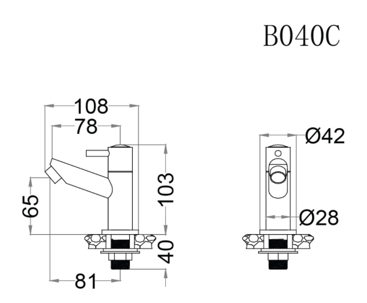 Bản vẽ kỹ thuật vòi chậu lavabo lạnh caesar B040C