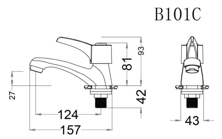 Bản vẽ kỹ thuật vòi chậu lavabo lanh Caesar B 101C