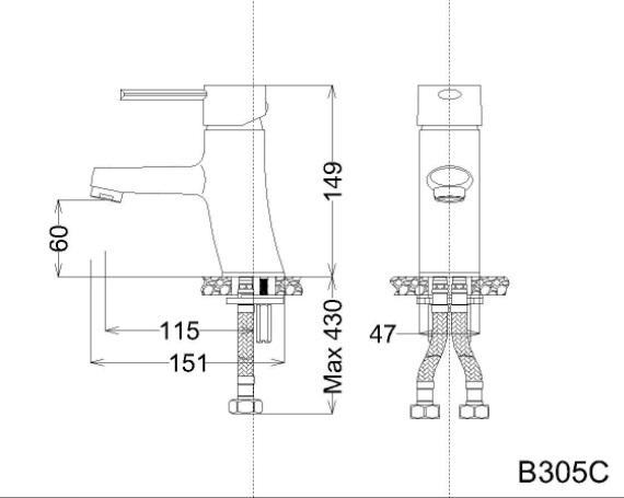 Bản vẽ kỹ thuật vòi chậu lavabo nóng lạnh B305 C 