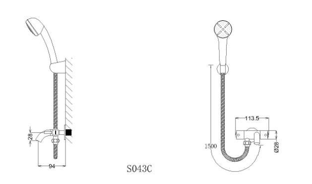 Bản vẽ kỹ thuật vòi sen Caesar S 043C