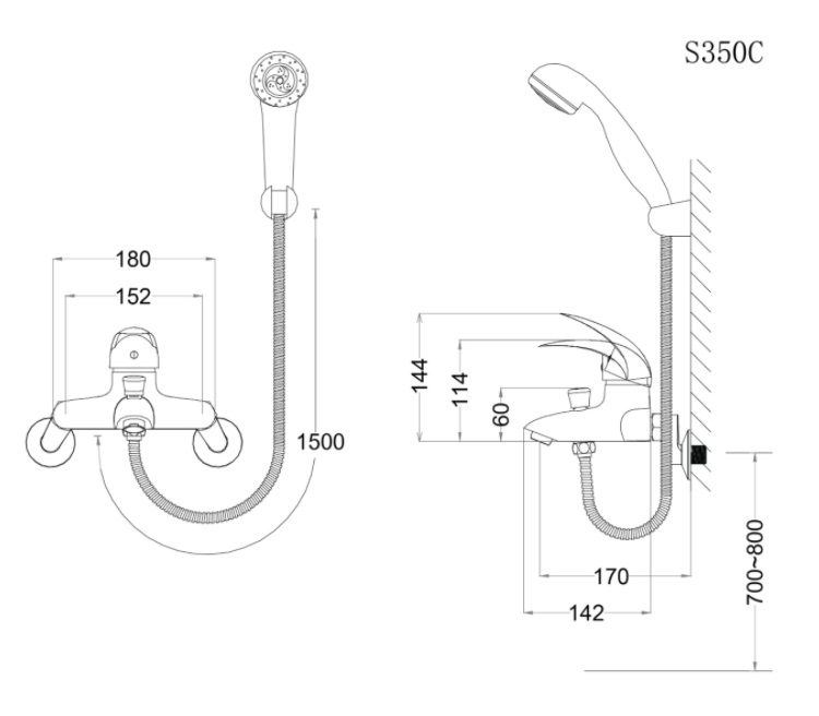 Bản vẽ kỹ thuật vòi sen tắm nóng lạnh caesar S 350C