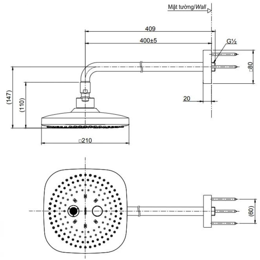 Bản vẽ bát sen tắm TBW02004BB-MBL TOTO gắn tường