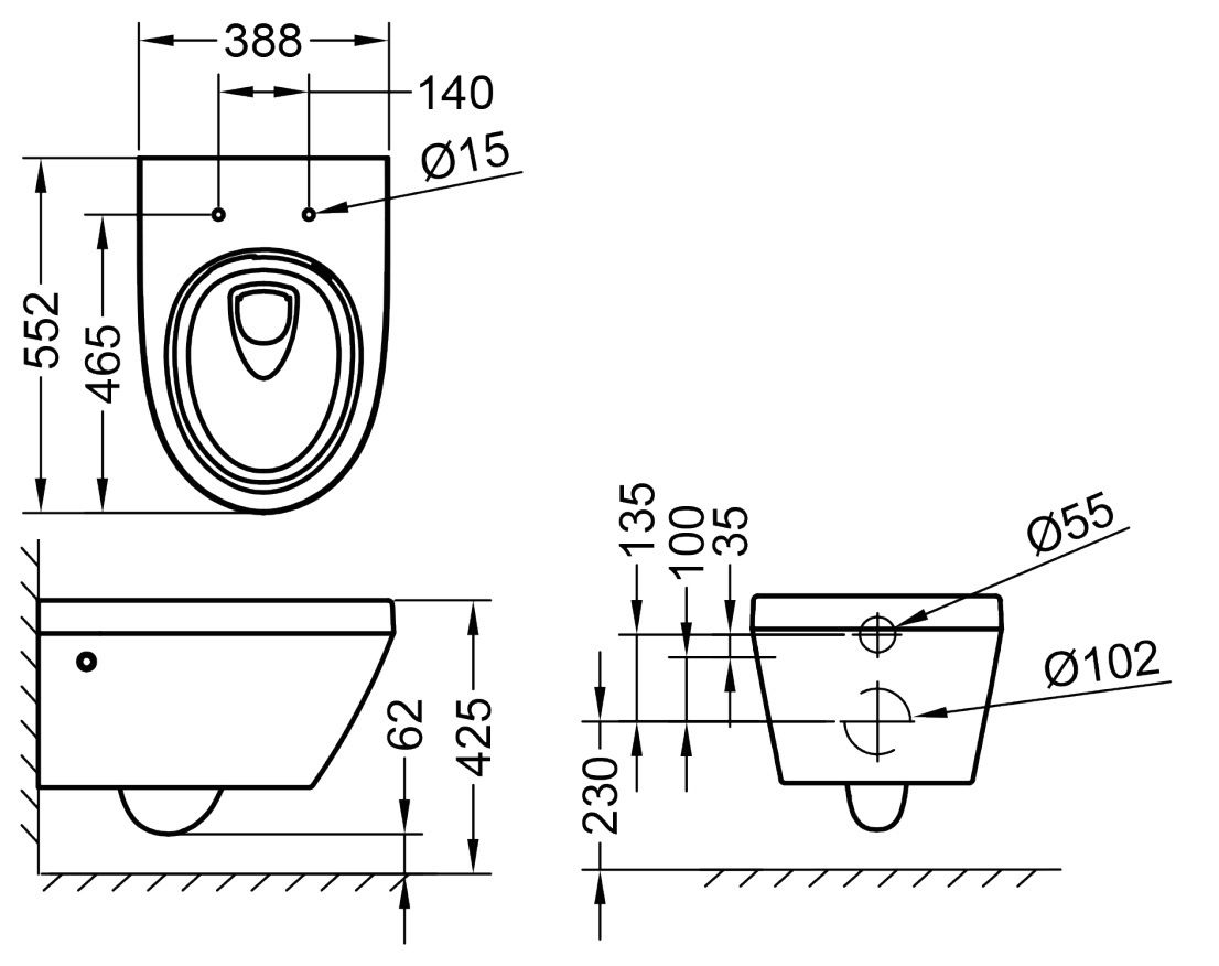 Bản vẽ bàn cầu Euro Ceramic Grohe 100999SH00 treo tường