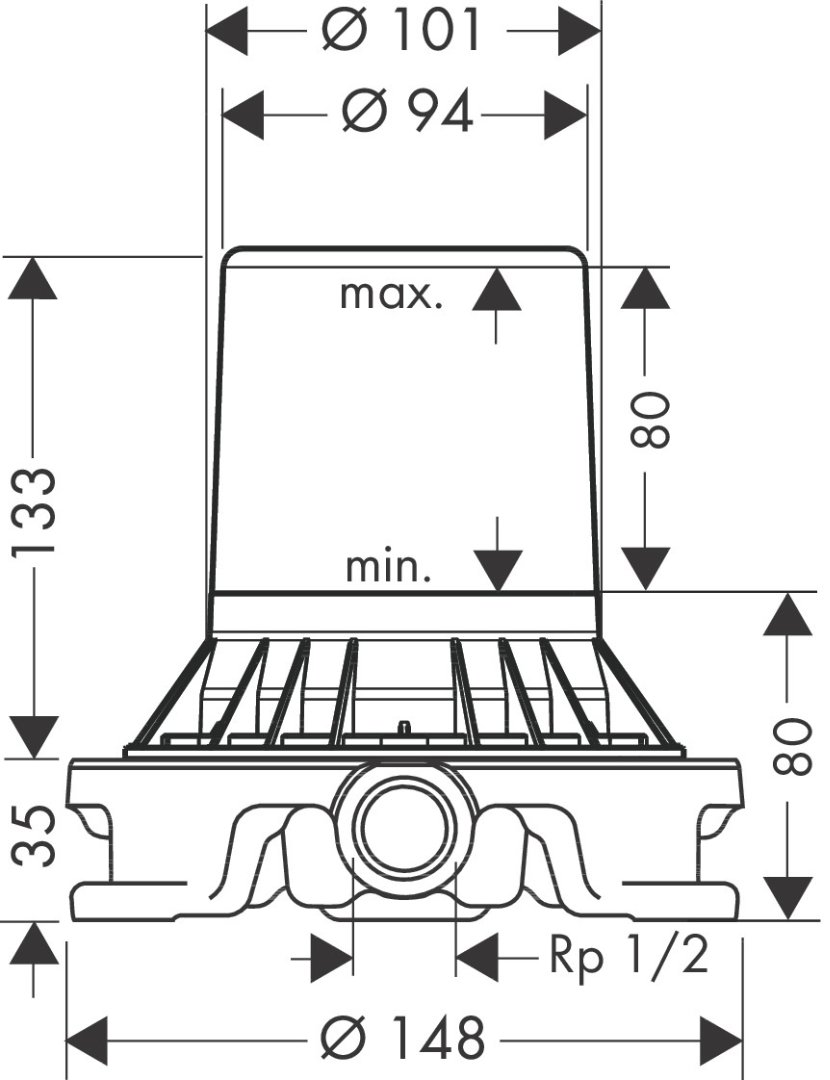 Bản vẽ đế âm sàn vòi xả bồn tắm 10452180 Hansgrohe