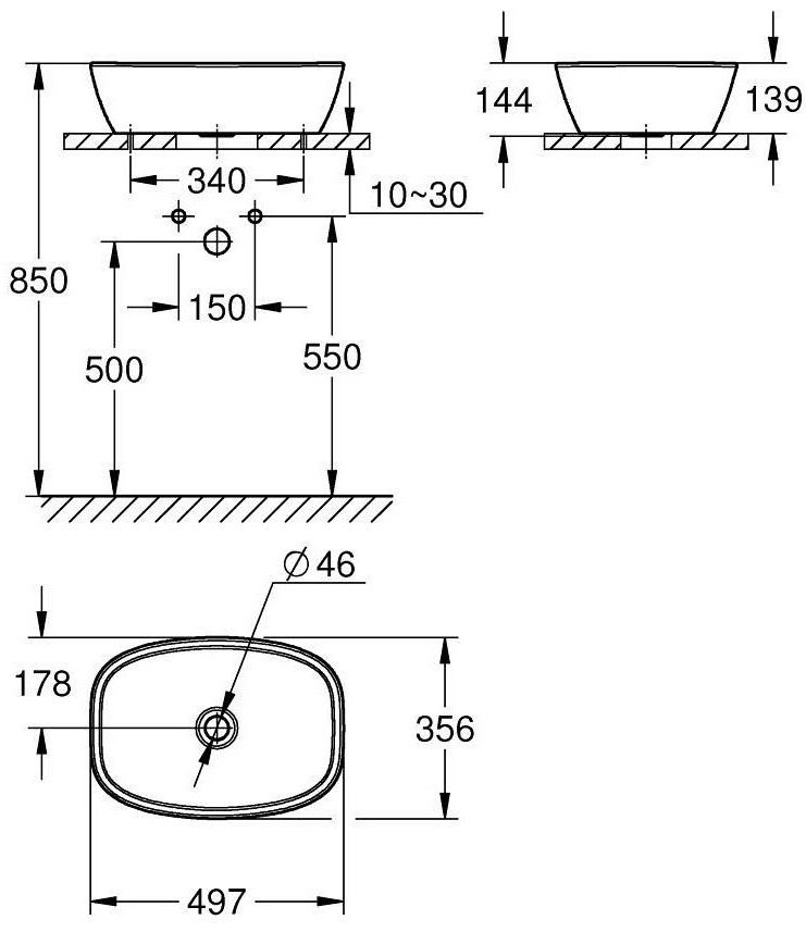 Bản vẽ kỹ thuật chậu rửa mặt 104589SH00 Grohe