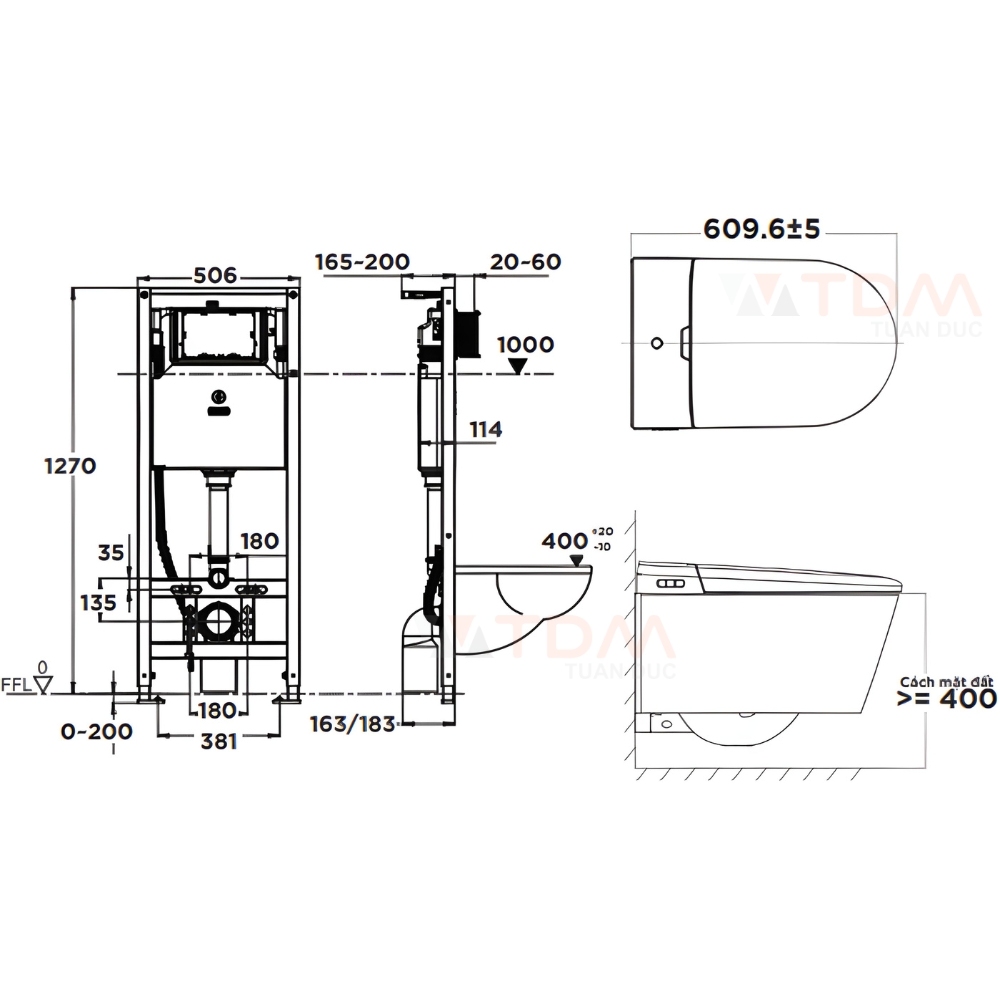 Bản vẽ kích thước bàn cầu American Standard 1073919990