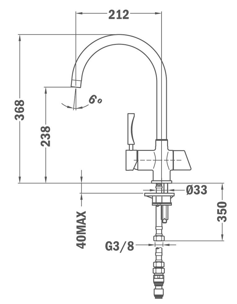 Bản vẽ kích thước vòi rửa bát 182000200 TEKA
