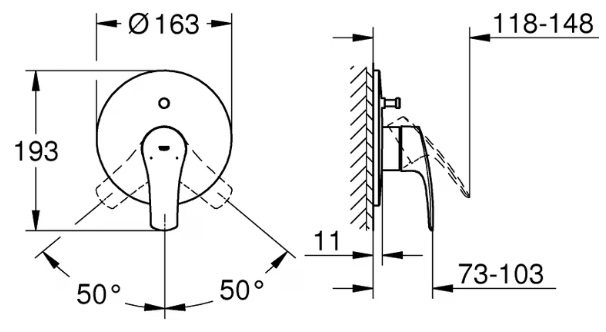 Bản vẽ kích thước van trộn Eurosmart 19450003 Grohe