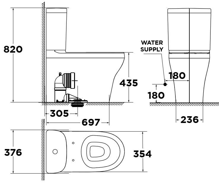 Bản vẽ kích thước bồn cầu American 2309-WT 2 khối