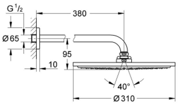 Bản vẽ kích thước bát sen Grohe 26066GL0 màu vàng 310mm