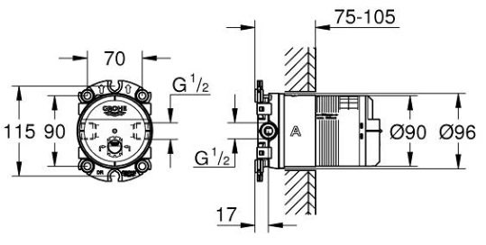 Bản vẽ kỹ thuật đầu nối bát sen Grohe 26483000