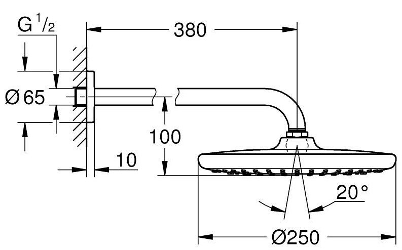 Bản vẽ kích thước bát sen Grohe 26663000 Tempesta 250