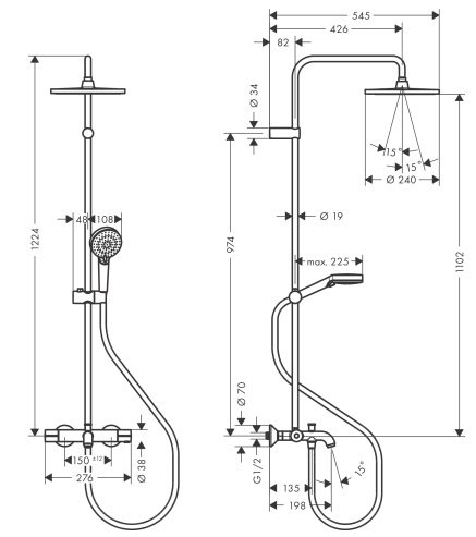 Bản vẽ sen cây tắm đứng 26899007 Hansgrohe