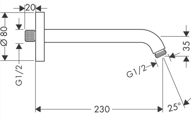 Bản vẽ thanh nối bát sen Hansgrohe 27412000 gắn tường