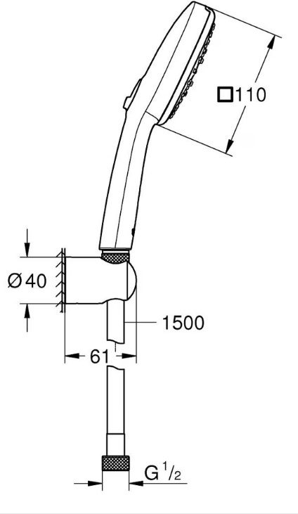 Bản vẽ tay sen tắm Grohe 27588003 Tempesta Cube