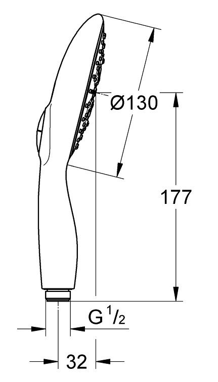 Bản vẽ kích thước tay sen 27673000 Power+Soul 130mm Grohe