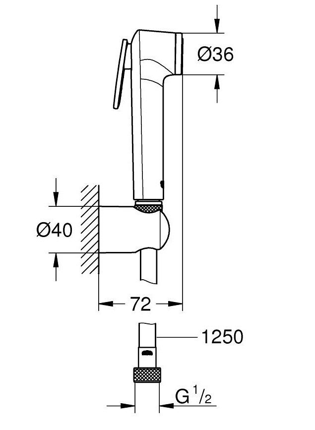Bản vẽ kích thước vòi xịt vệ sinh 27812IL1 Grohe