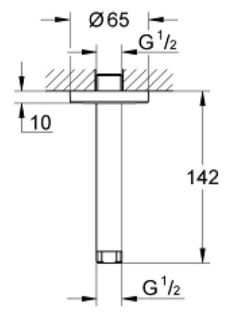 Bản vẽ kích thước thanh treo sen 28724000 Grohe gắn trần