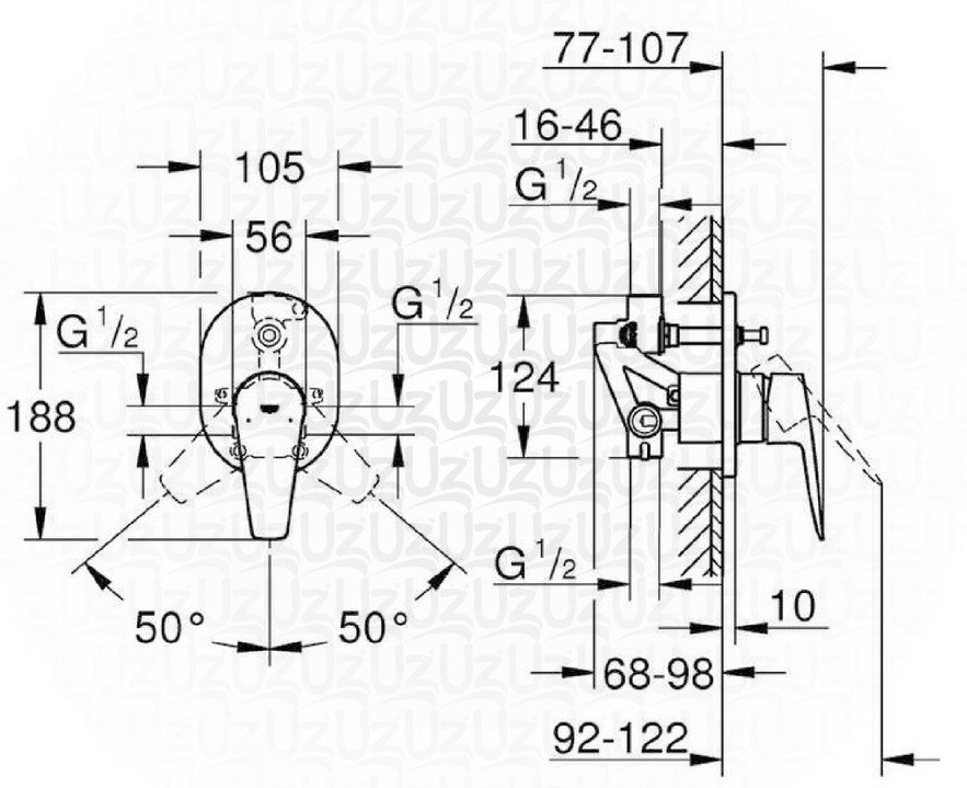 Bản vẽ kích thước van trộn BauEdge 29039001 Grohe